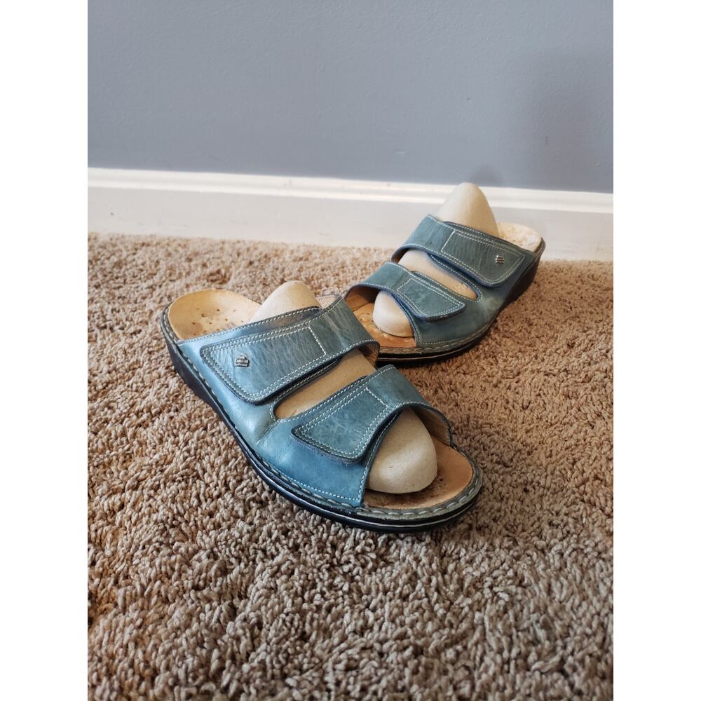 Finn Comfort jamaika slip on sandals slides blue leather cork bed comfort 42